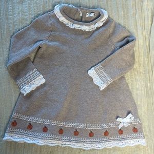 Max Studio Baby Pumpkin Snit Sweater Embroidered Long Sleeve Dress Neutral Fall